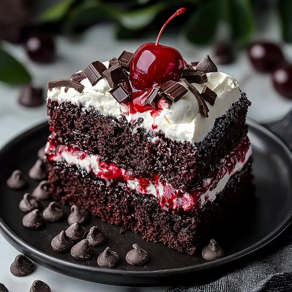 Black Forest Jello Poke Cake - step by step