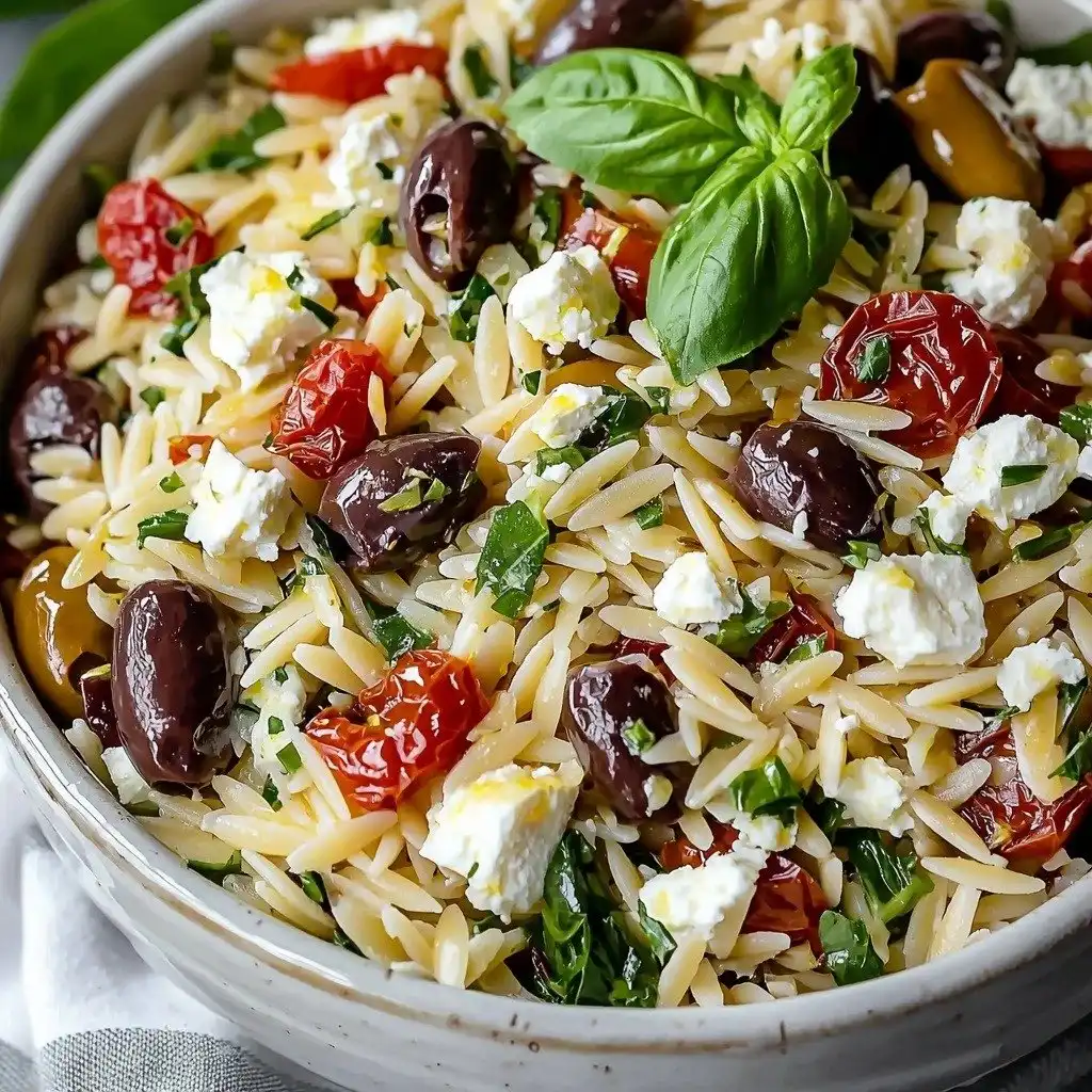 Orzo Pasta Salad with Feta and Sun Dried Tomatoes - step by step