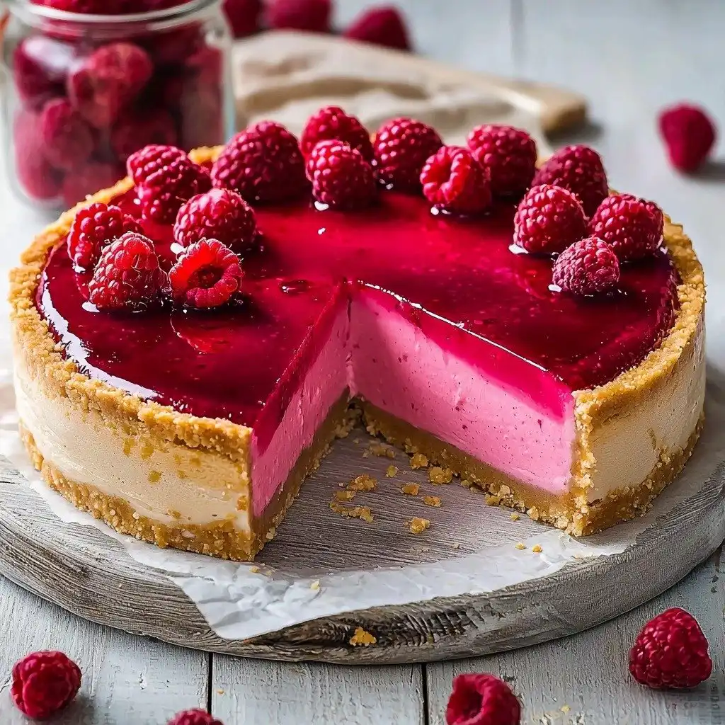 Easy Baked Raspberry Cheesecake (Gluten Free Option) - finished dish